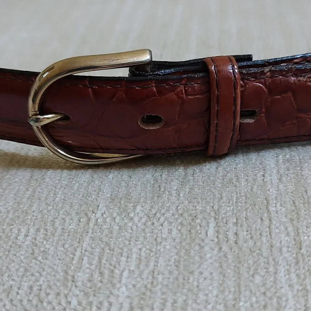 Gator Cowhide Brown Leather Belt Gold Buckle Size 32